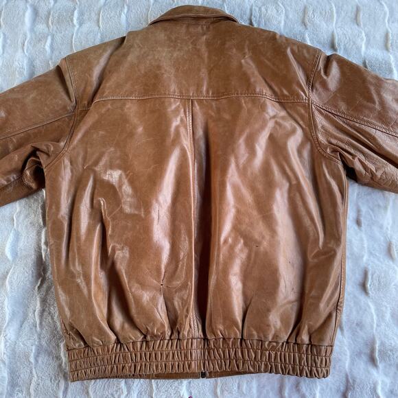 🔥Vintage Y2K Leather 2000 Brown Bomber Jacket Faux Fur Lined Grunge Biker Patina - Picture 9 of 16